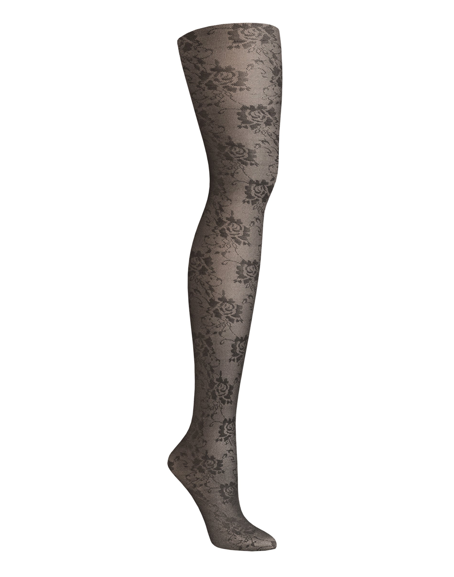 Hanes Womens Floral Lace Control Top Fashion Tights, TL, Black ...