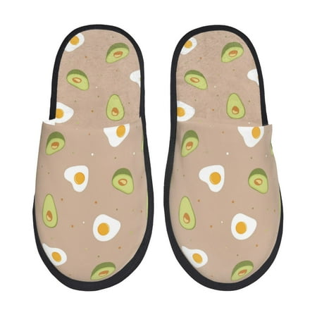 Balery Egg and Avocado Slient Indoor Furry Fleece Comfort House Shoes Soft Non-Slip Home Shoes Cotton slippers House Slippers-- Large