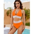 thumbnail image 2 of Women High Waisted Bikini Sets Tummy Control Swimsuits Color Block Two Piece Drawstring Bathing Suit, 2 of 6