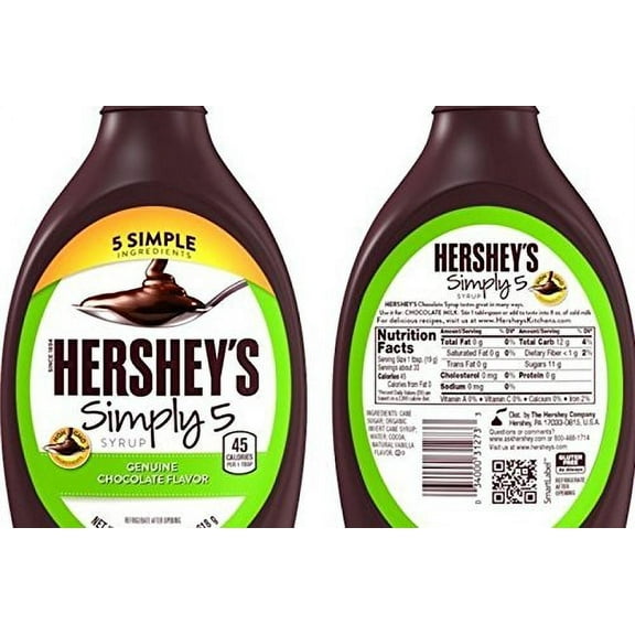 Hersheys Simply 5 Genuine Chocolate Flavor Syrup ( 2 Pack) - Set Of 2