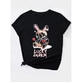thumbnail image 3 of Poupée Noire Mignonne Lapin Rouge Petite Rose Imprimé Lettre d'Amour Mode Décontractée T-shirt à Manches Courtes Col Rond pour Femmes, 3 of 7