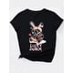 thumbnail image 3 of Black Cute Doll Rabbit Red Small Rose Love Letter Print Fashion Casual Women's Round Neck Short Sleeve T-shirt, 3 of 7