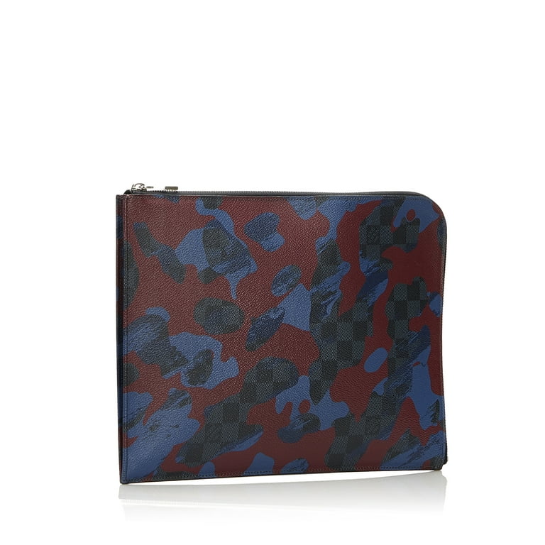 Unisex Pre-Owned Authenticated Louis Vuitton Damier Cobalt Camouflage Pochette  Jour GM Canvas Black Clutch Bag WristletBag 