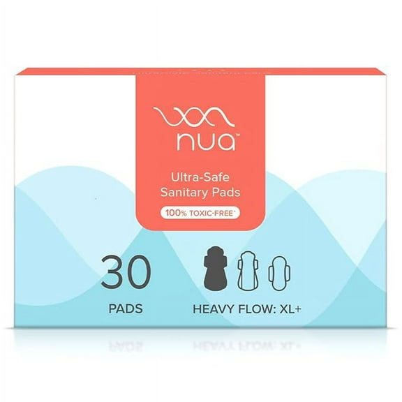 Nua Ultra-Safe Sanitary Pads For Women | 30 Ultra Thin Pads | Heavy Flow-XL+ | Safe on Skin | Toxic-Free & Rash-Free | Unscented | 50% Wider Back| Leakproof | Made Safe