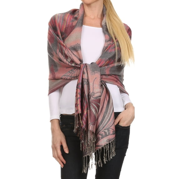 Sakkas Tricia Multi-Colored Silky Butterfly Pashmina/ Shawl/ Wrap/ Stole - 3-Grey - OS