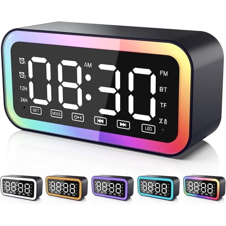 Alarm Clock with Bluetooth Speaker for Heavy Sleepers, Radio Digital Clock for Bedroom, Colorful photo Alarm Clock with Bluetooth Speaker for Heavy Sleepers, Radio Digital Clock for Bedroom, Colorful