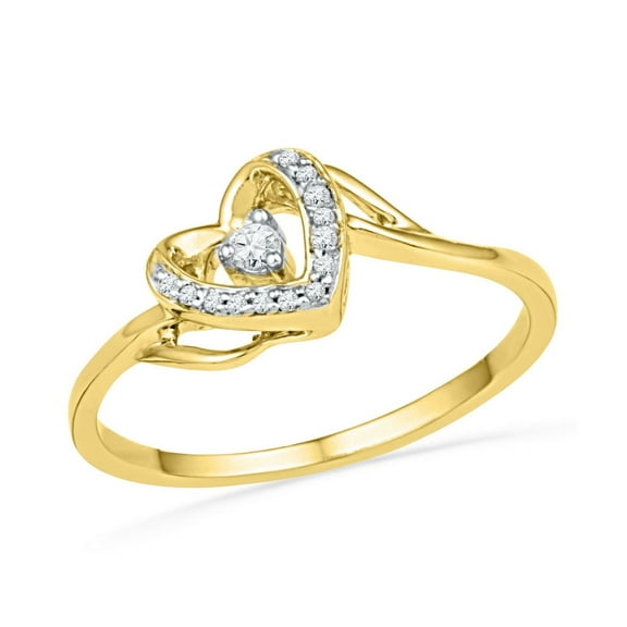 10K Yellow Gold Womens Round Diamond Heart Promise Ring 1/12 Cttw, Womens Size: 5-10