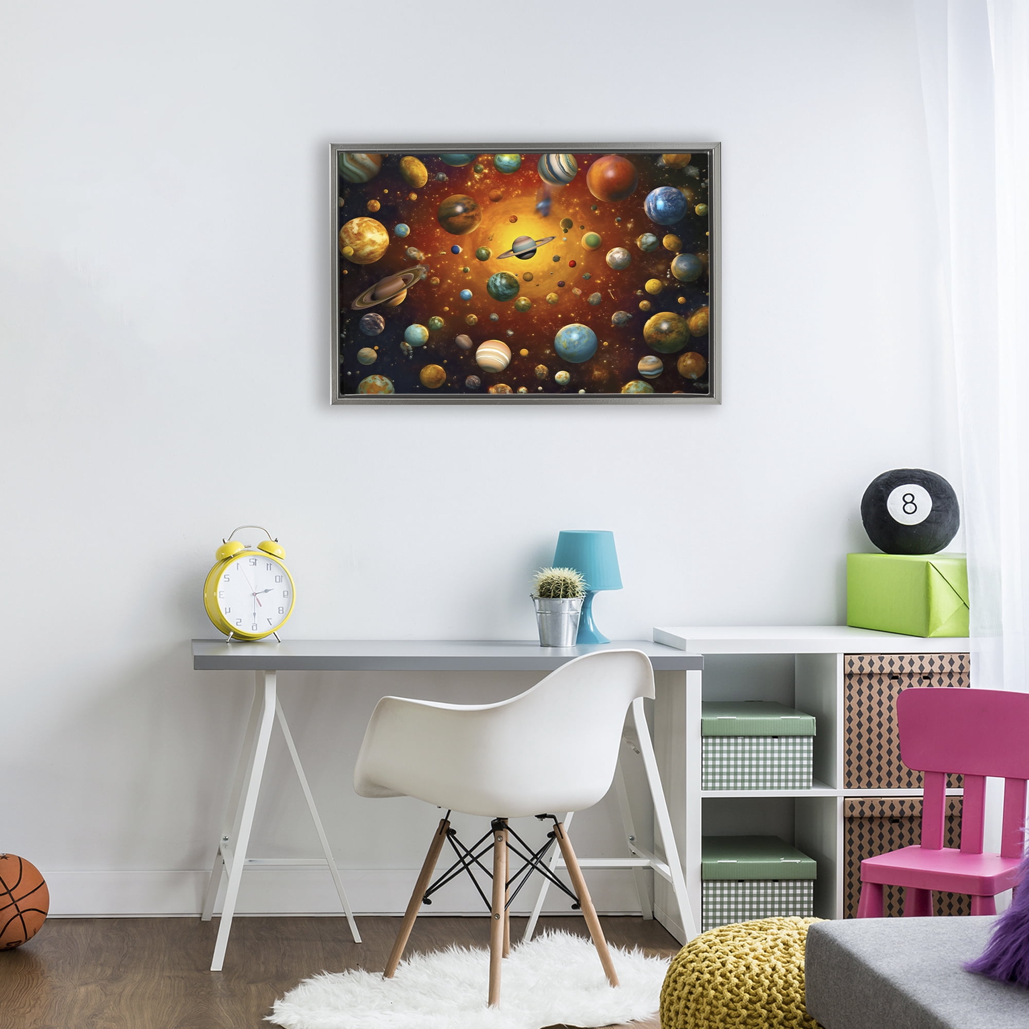 Stupell Industries Cosmic Marbles Galaxy Gray Framed Floater Canvas Wall Art, design by Ray Powers