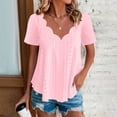 thumbnail image 4 of Women's Plus Size Tops Summer Eyelet Short Sleeve V Neck Scalloped T Shirts Dressy Casual Loose Fitted Tees (M, Pink), 4 of 9