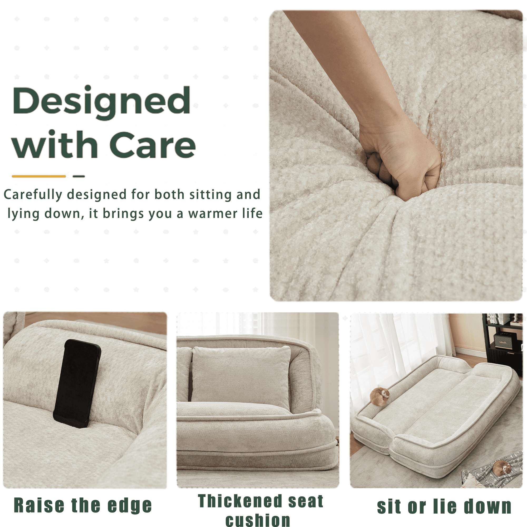 FFZ Beige Extra Large Double Human Dog Bed Lazy Sofa 5 Adjustable Position