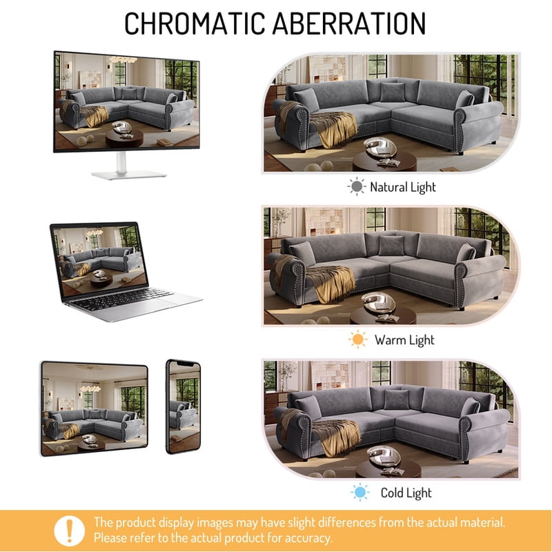 88.2" Sectional Sleeper Sofa with Pull Out Bed, Convertible Sleeper Couch with Nailhead Trim, 5-Seat Sectional Sofa Chenille Couch for Living Room Apartment