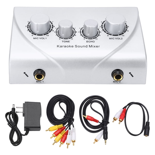 Oubit Mixeur de Son, Mixeur de Karaoké Double Microphone Mixeur de Karaoké Double Entrée Micro Utilisation Pratique
