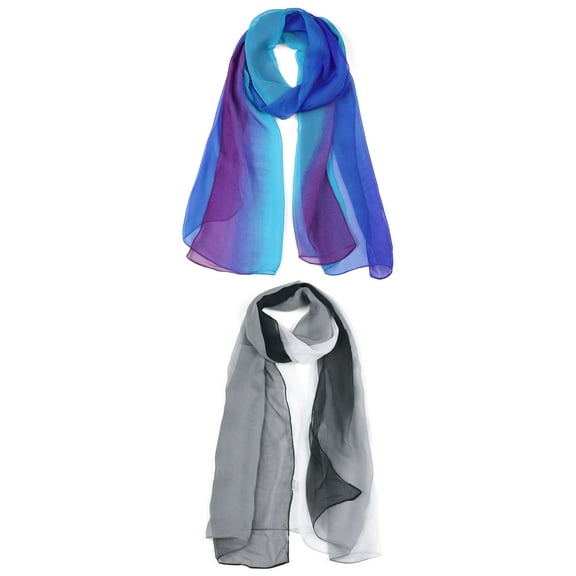 Unique Bargains Long Chiffon Lightweight Scarf Gradient Color Scarves Spring Summer for Women Royal Blue / Black White 63"x19.6"