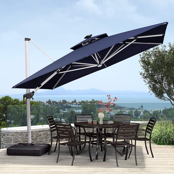 Purple Leaf 10 Feet Double Top Deluxe Solar Powered Led Square Patio Umbrella Offset Hanging Umbrella Outdoor Market Umbrella Garden Umbrella Navy Blue Walmart Com Walmart Com