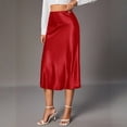 thumbnail image 5 of Skirts For Women Midi Length Elegant Satin Skirt High Waist Silky Fishtail Skirt Glossy Fake Silk Mid-Calf Skirt For Commute Party Outings Red S, 5 of 6