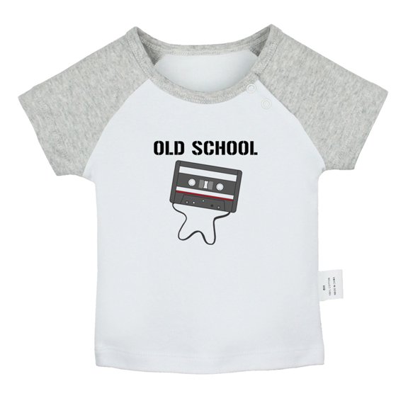 Old School Funny T shirt For Baby, Newborn Babies T-shirts, Infant Tops, 0-24M Kids Graphic Tees Clothing (Short Gray Raglan T-shirt, 0-6 Months)