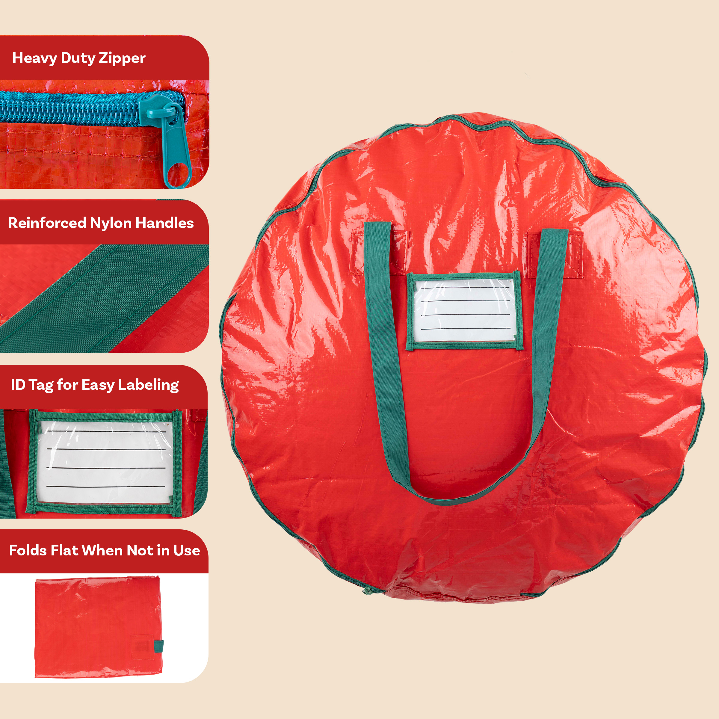 Elf Stor Premium Red Holiday Christmas Wreath Storage Bag For 24" Inch Wreaths