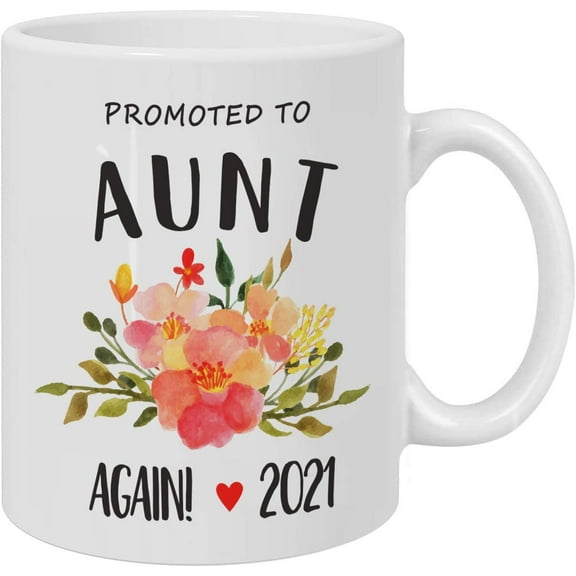 Promoted To Aunt Again 2021 Soon To Be Aunt Gift New Baby Coffee Mug 11oz - Surprise Pregnancy Announcement Idea from New Mommy to be, Parents
