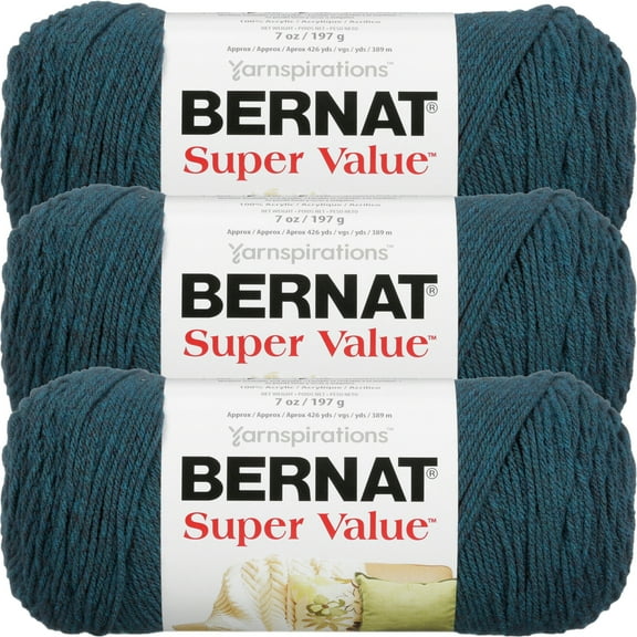 Bernat Super Value Solid Yarn-Teal Heather, Multipack Of 3