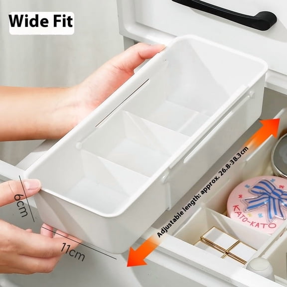Expandable Drawer Organizer Bins, Adjustable Drawer Dividers for Kitchen, Bathroom, Bedroom, and Office, Multifunctional Storage Trays (Set of 1,M,White)
