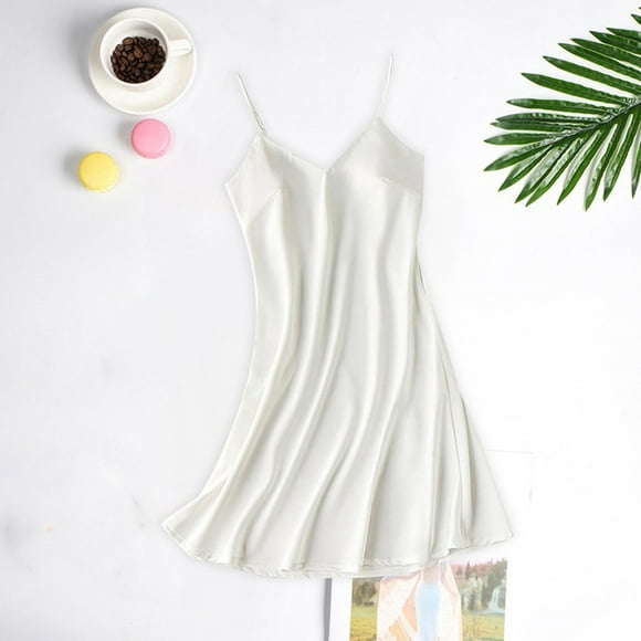 Xysaqa Women Lingerie Sleepwear Satin Chemise Nightgown Nightdress Slip Sleepwear Lounge Mini Flowy Dress S-XXL