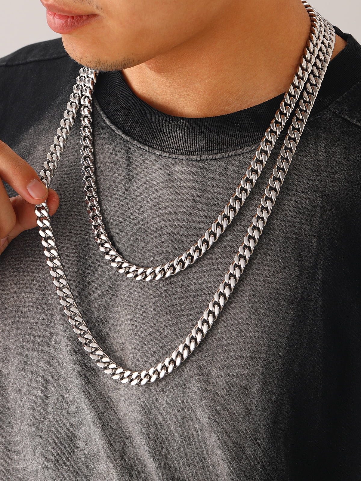 U7 Mens Cuban Necklace Chunky Stainless Steel Miami Curb Link Chain 9mm 26inch Necklace Hip Pop Jewelry Gift