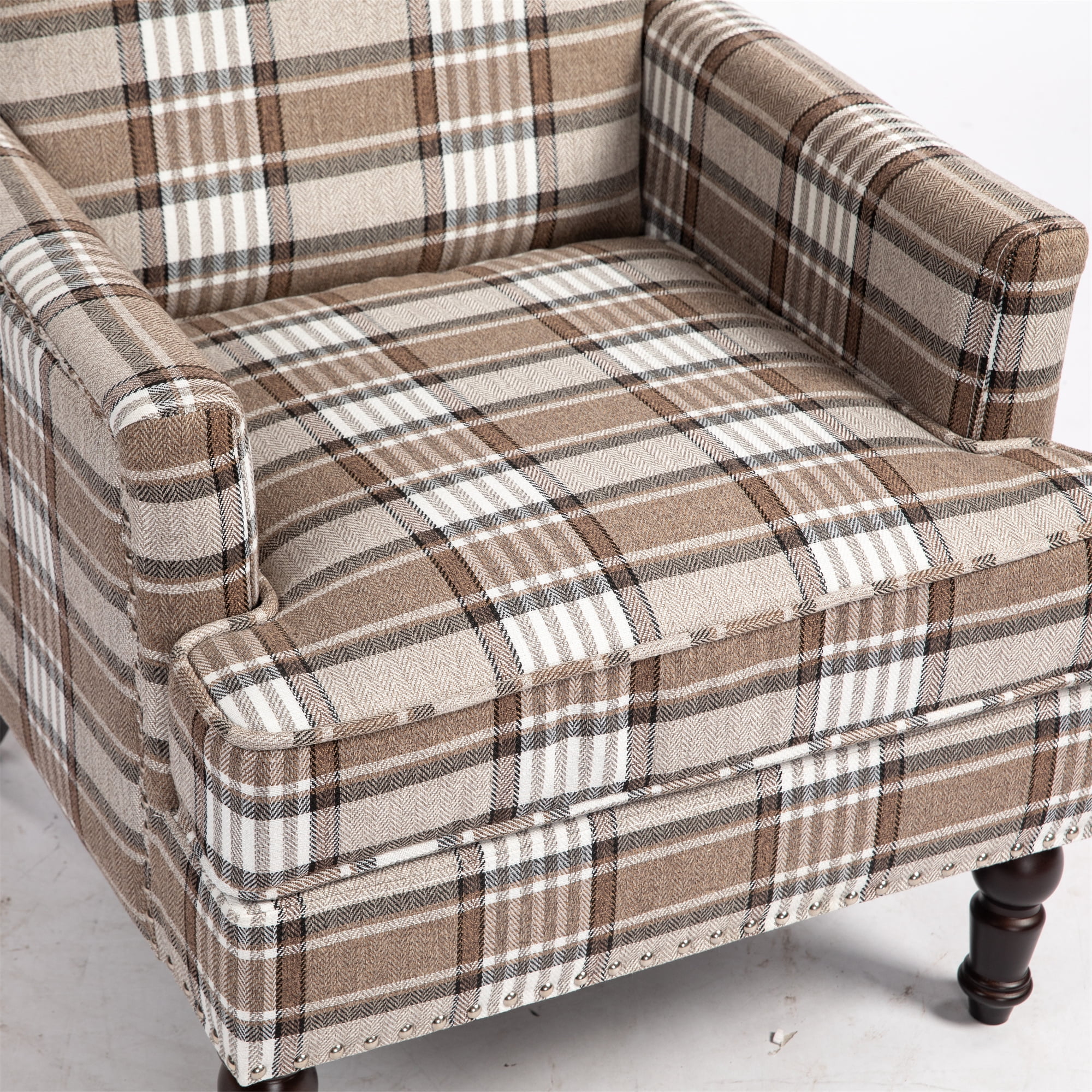 Aukfa Accent Chair Mid-Century Modern High Back Armchair Lounge for Living Room, Rivet Trim, Coffee