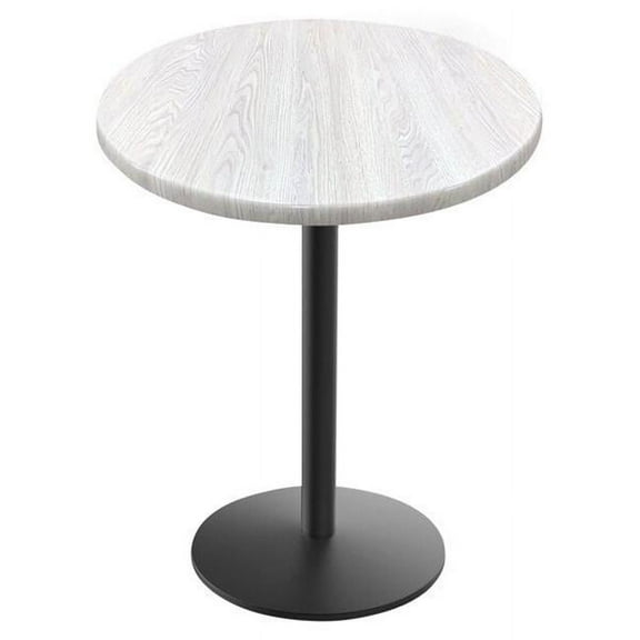 Indoor/Outdoor 30" Tall OD214 Black Table Base with 22" Diameter Foot and 36" Diameter Indoor/Outdoor White Ash Top by the Holland Bar Stool Co.