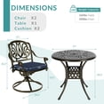 thumbnail image 3 of MEETWARM 3-Piece Outdoor Patio Dining Set, All-Weather Cast Aluminum Patio Conversation Set for Backyard Garden Deck with 2 Cushions Swivel Rocker Chairs and 31" Round Table, Umbrella Hole, Navy Blue, 3 of 7
