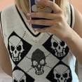 thumbnail image 4 of Women Gothic Punk Knit Sleeveless Vest Harajuku Skull Argyle Diamond Plaid Printed Sweater Crop for Tank Top V-Neck Slim Jumper Streetwear, 4 of 19