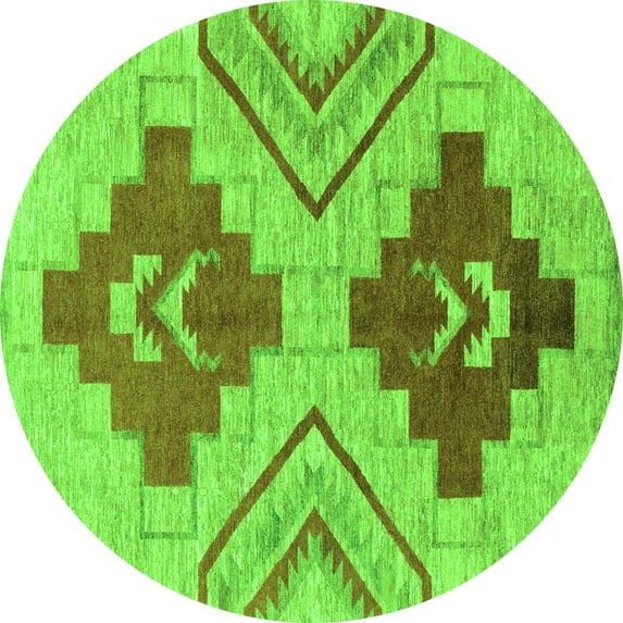 Ahgly Company Indoor Round Abstract Green Modern Area Rugs, 3' Round
