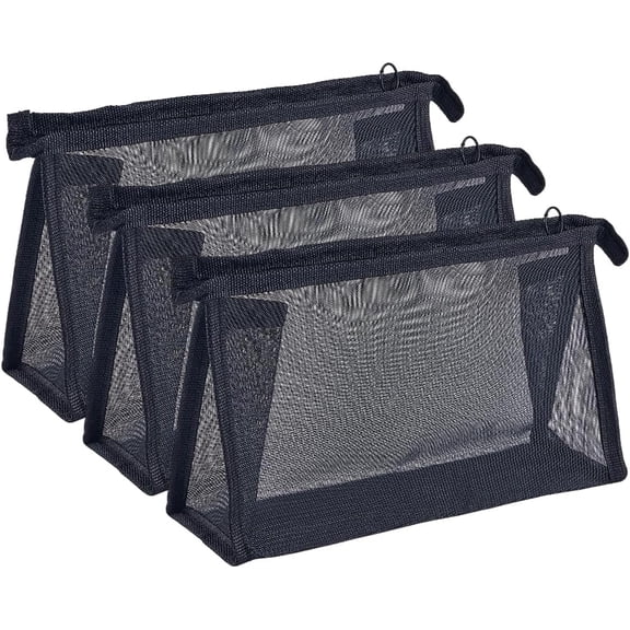 3Pcs Mesh Cosmetic Bags Black Mesh Makeup Bag Purse Pouch Zipper Mesh Travel Bag Travel Purse Organizer Portable Pouch Bag Mesh Toiletry Bag for Home Office Travel Accessories 3pcs