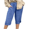 thumbnail image 7 of Womens Capri Pants 2026 Knee Length Cotton Linen Capris Summer Straight Leg Loose Beach Bermuda Shorts with Pockets Solid Color Capris,Blue,XXL, 7 of 7