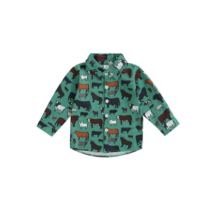 

GXFC Toddler Boys Fall Shirt Clothes 6M 1T 2T 3T 4T Kids Boys Long Sleeve Cow Print Button Down Collar T-shirt Tops Spring Autumn Clothing for Children Boys