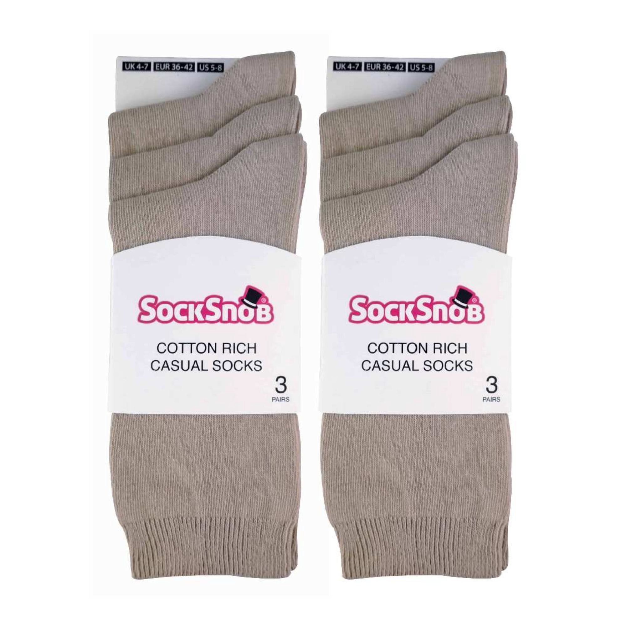 Sock Snob - 6 Pairs of Ladies Plain Coloured Cotton Rich Ankle Socks