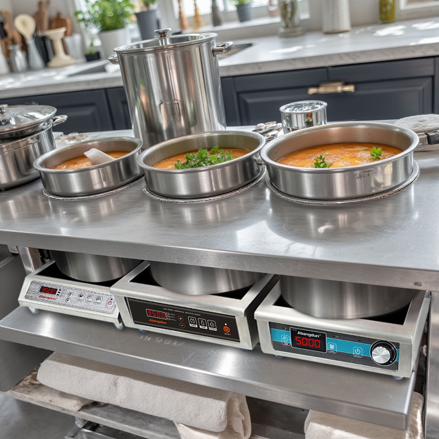 Abangdun 3500W 190V~275V Commercial Induction Cooktop Burner with 18-Hour Timer, High-Efficiency Induction Heater for Restaurant & Catering