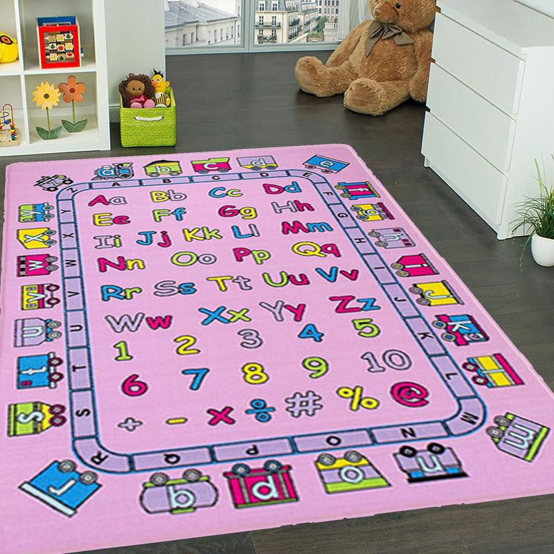 Childrens Pink Alphabet area rug 4x6 great for kids bedroom playroom classroom 