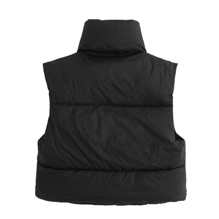 Hfyihgf Women's Cropped Puffer Vest Winter Zip Up Lightweight Sleeveless  Warm Outerwear Quilted Padded Coat Collar Down Jacket Vest(Black,XL) 