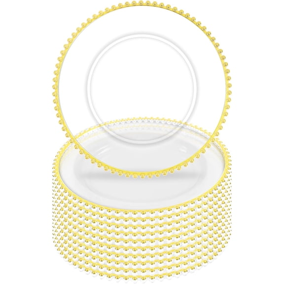 Clear Charger Plates Bulk Wedding - Premium Clear Plastic Chargers with Silver Beaded Rim，Decorative Dinner Charger Plates for Events &; Parties