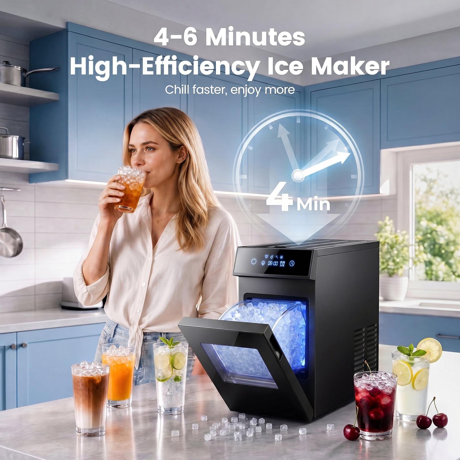 Patbrela Nugget Ice Maker, 40lbs/24H Chewable Pebble Nugget Ice Machine with Self-Cleaning, Touch Screen, for Home, Kitchen, Office, RV