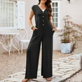 thumbnail image 5 of Teissuly Women'S Solid Color Short-Sleeved Casual Wide-Leg Jumpsuit With Button Pockets, 5 of 7