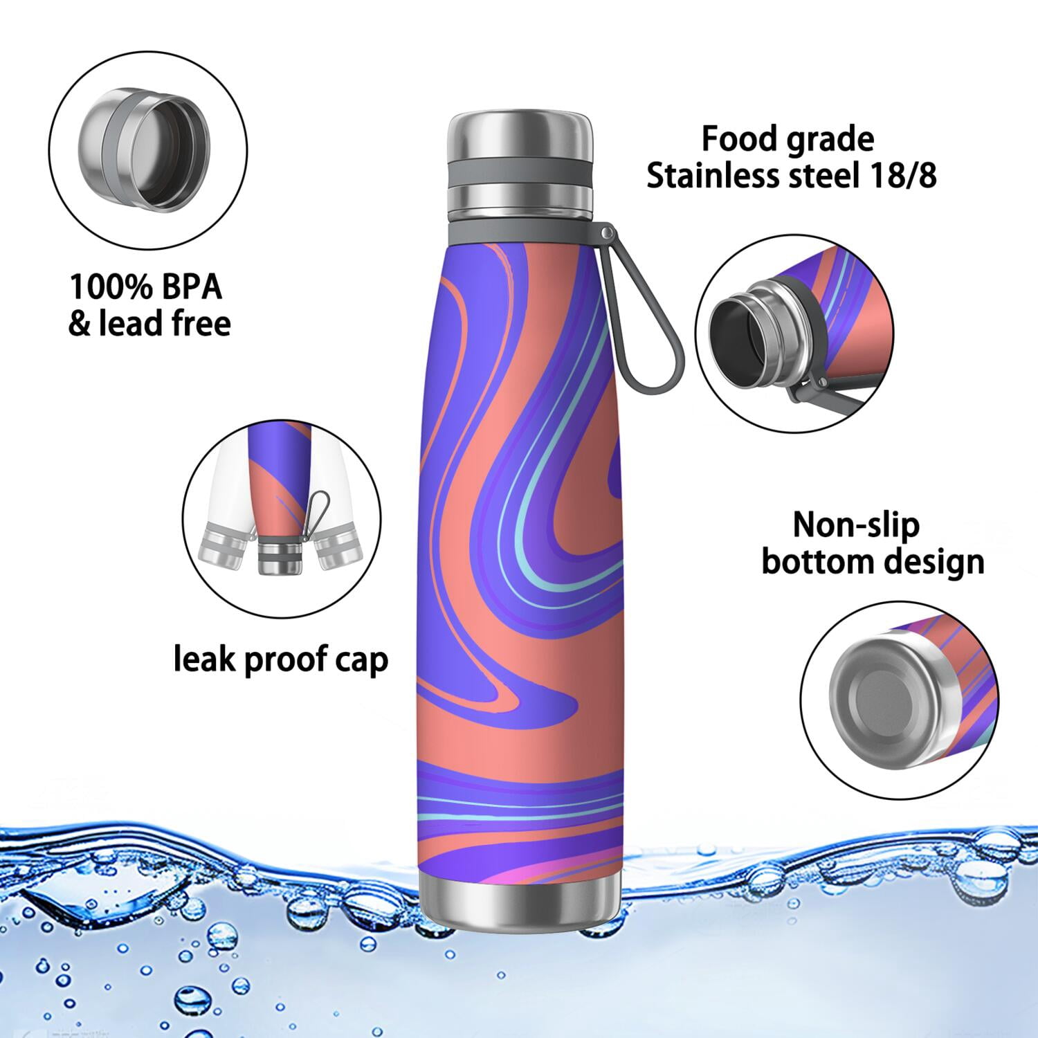 29oz Insulated Water Bottle with Tea Infuser, Stainless Steel Travel Mug, Liquid & Marble Print