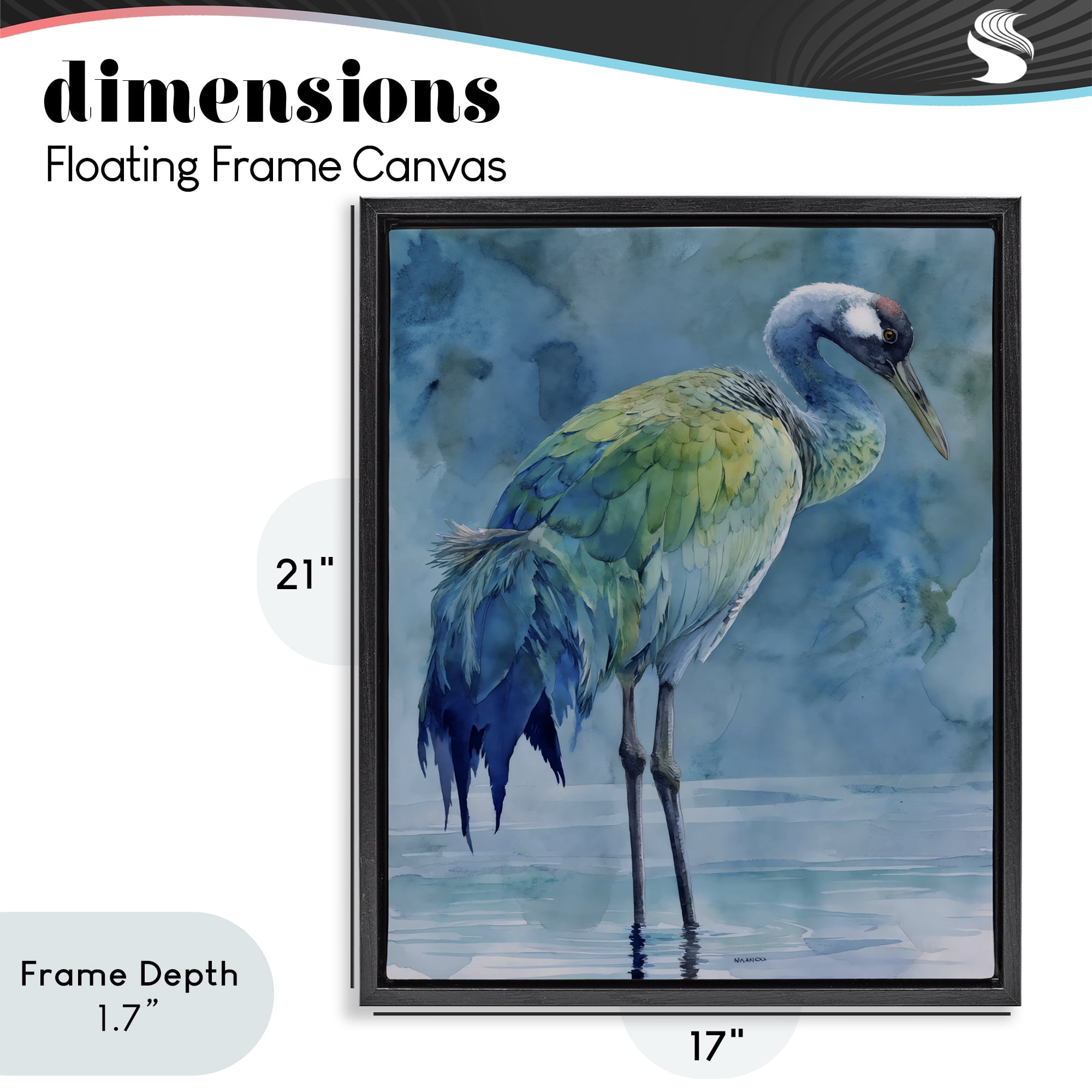 Stupell Industries Turquoise Feathered Coastal Bird Black Framed Floater Canvas Wall Art, design by Franklyn Gregory