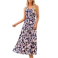 thumbnail image 2 of Ayolanni Holiday Dresses for Women Navy V-Neck Vacation Sleeveless Floral Print Maxi Dresses Teen Dresses L, 2 of 9