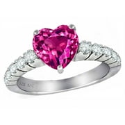 Star K 8mm Heart Shape Simulated Pink Tourmaline Ring in Sterling Silver Size 8