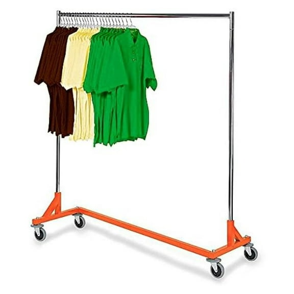 Rolling Z Rack - Heavy Duty Garment Rack with Orange Base - Adjustable Height 70-90", 400 Lbs Capacity - Retail & Home Storage