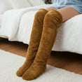 thumbnail image 3 of allydrew Fuzzy Thigh High Socks, Plush Over the Knee Winter Sleeping Slipper Stockings, Long Furry Leg Warmers, Brown, 3 of 5