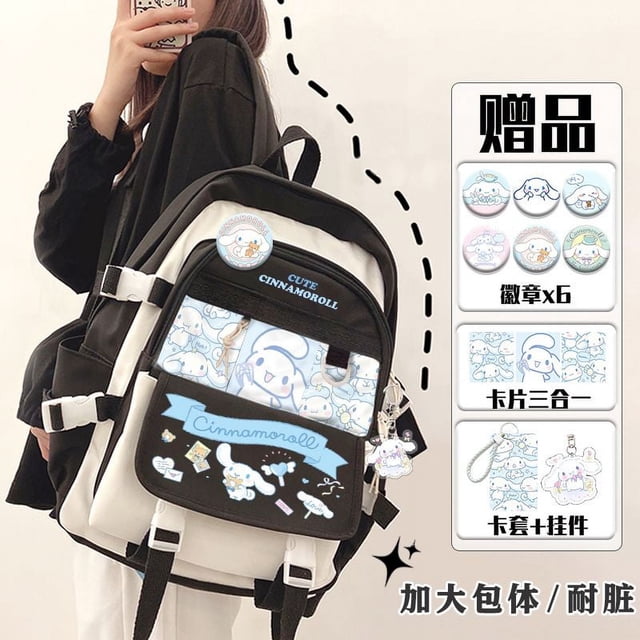 Sanrio-mochila de juguete de felpa Cinnamoroll para niño y niña, Bolsa Escolar Kawaii para estudiantes, ordenador grande, color negro, Y2k, azul, novedad