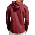 thumbnail image 6 of Ceisia Men's Solid Color Casual Linen Hooded Top with Half-Button Placket Long Sleeve Breathable Spring Summer Shirt Wine Gifts for Father M, 6 of 9