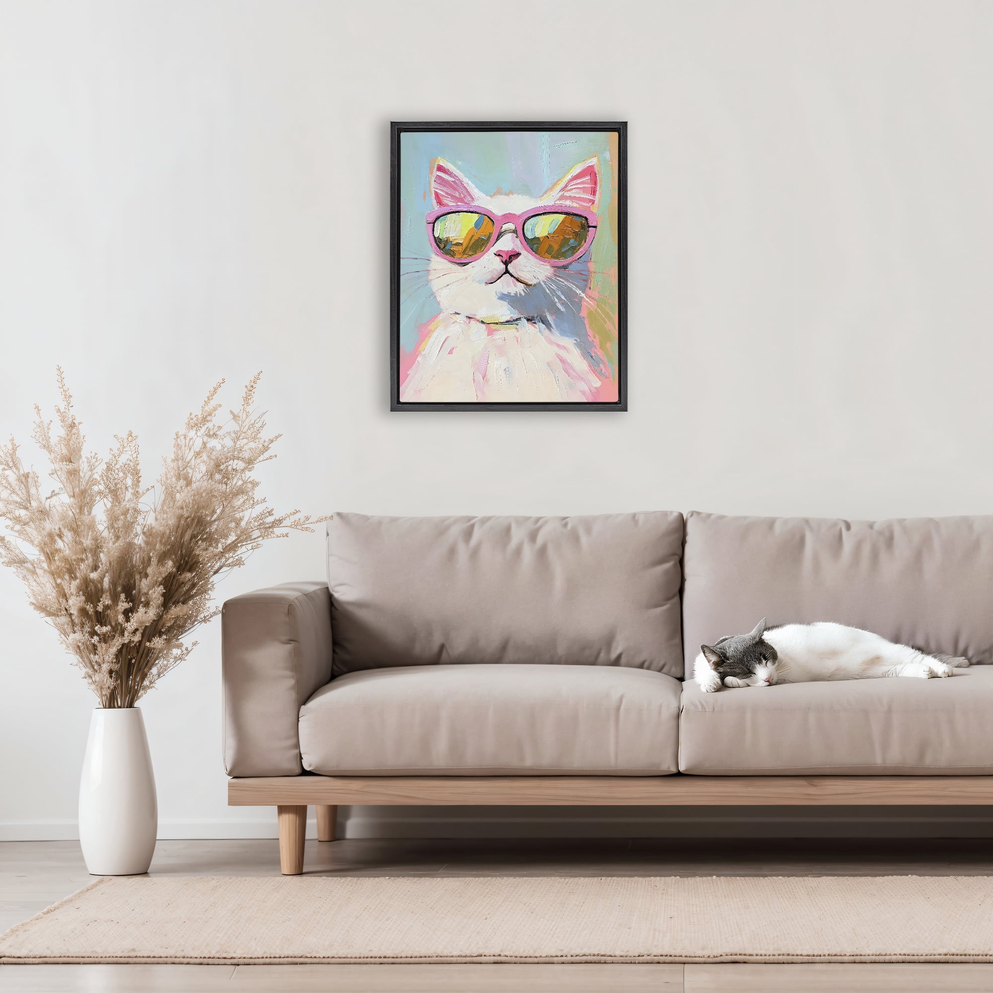 Stupell Industries Cool Cat in Sunglasses Black Framed Floater Canvas Wall Art, design by The Prints Vibe